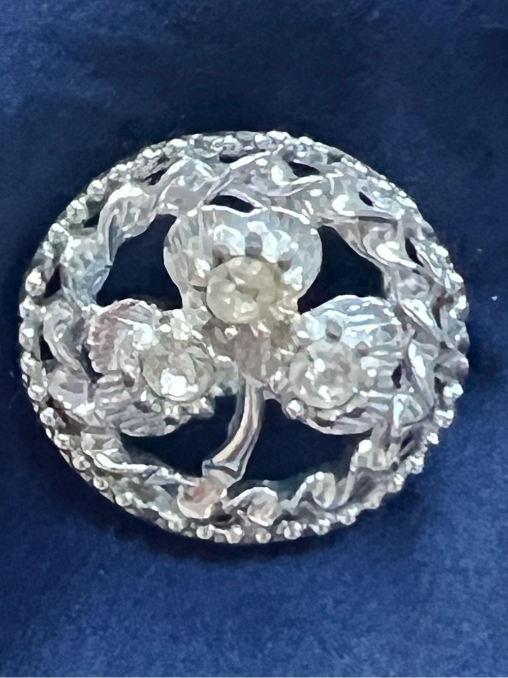 Vintage Silver-Tone Floral Crystal Brooch